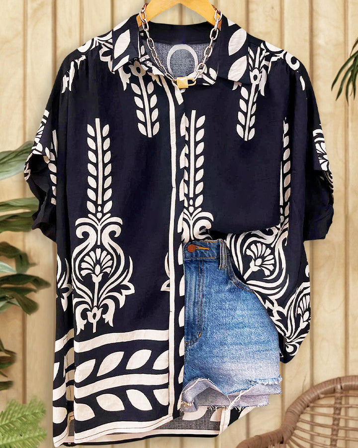 Floral Print Retro Batwing Sleeve Button Down Shirt