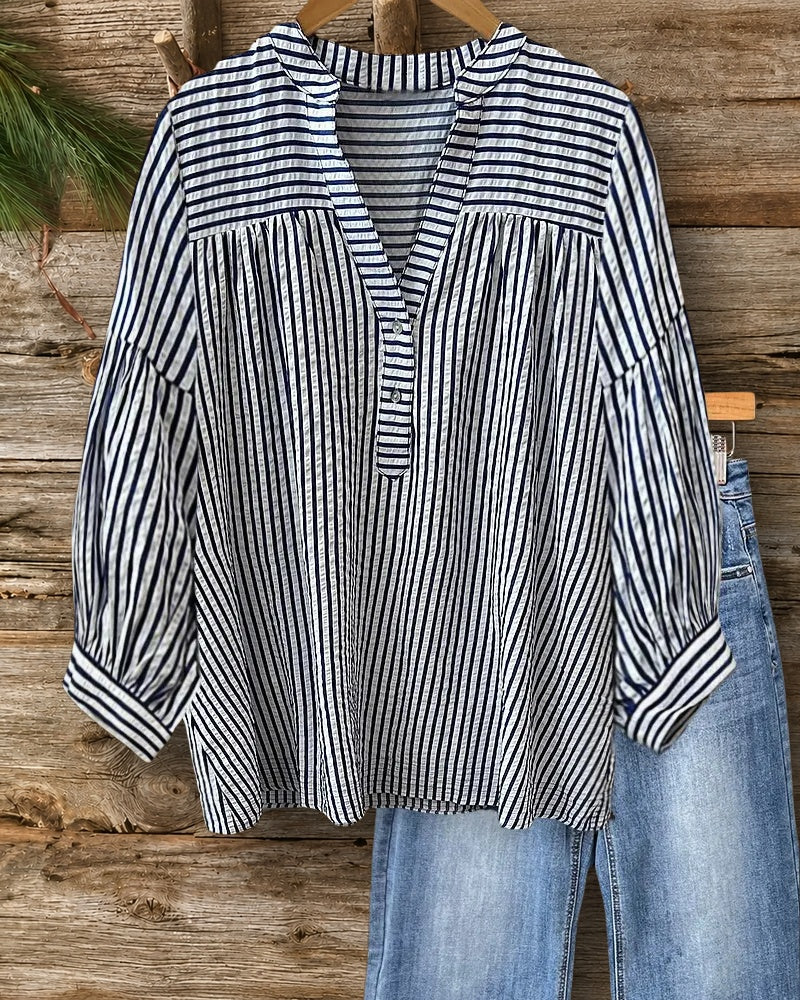 Striped V Neck On-trend Blouse