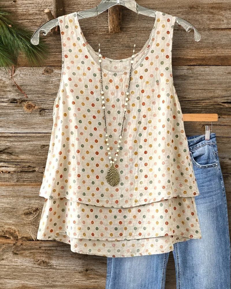 Tiered Polka Dot Sleeveless Casual Summer Tank Top