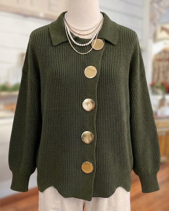 Solid Color Large Metal Buttons Irregular Hem Chic Knit Cardigan
