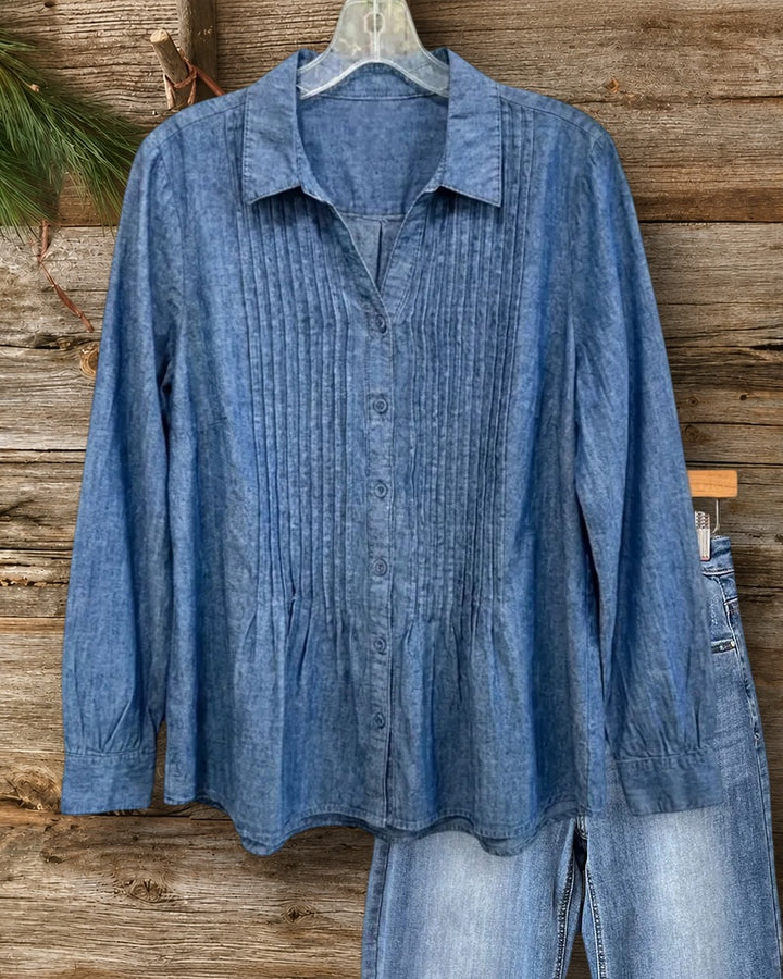 Pintuck Pleated Front Button Shirt