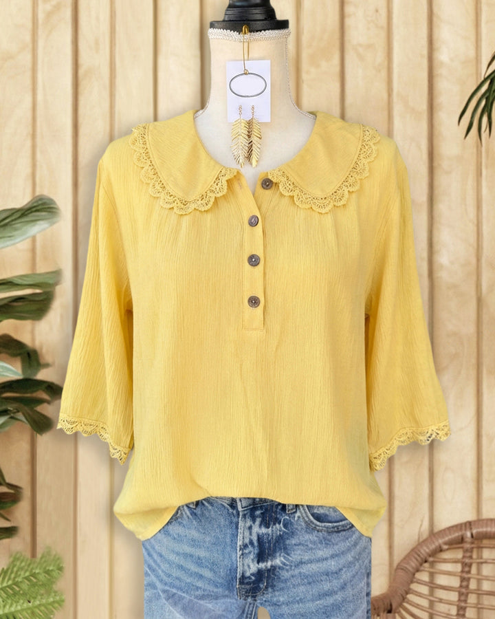 Solid Color Lace Trim Cute Peter Pan Collar Blouse