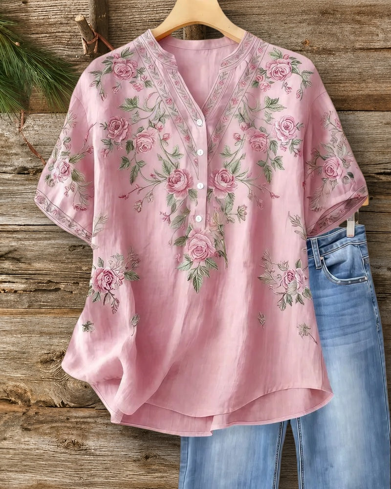 Floral Print Pastoral V Neck Blouse