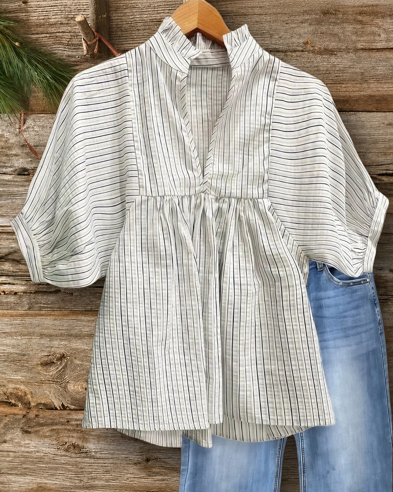 Striped V Neck On-trend Blouse