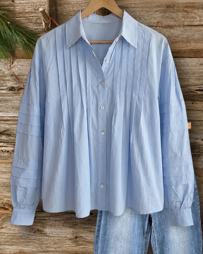 Pleated Front Button Down Shirt