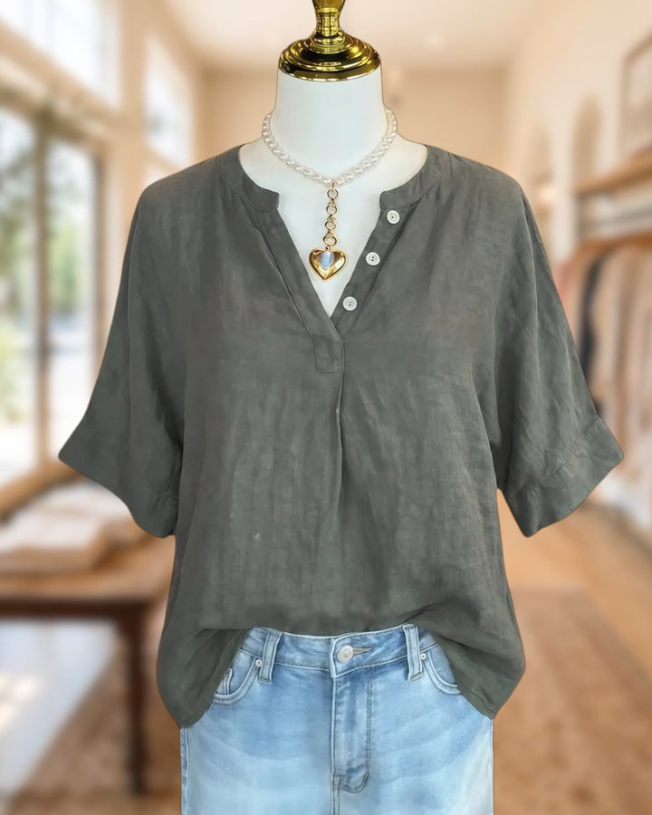 Solid Color Retro V Neck Shirt