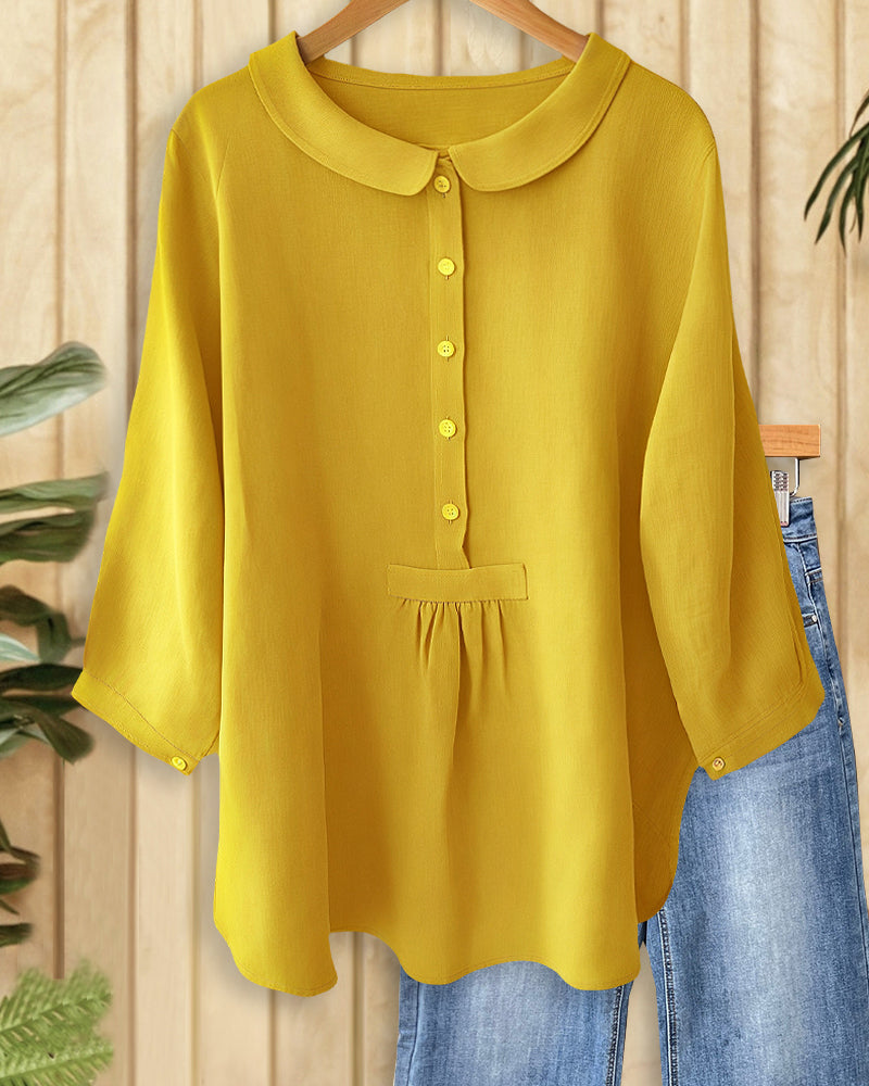Solid Color Doll Collar Button Girly Blouse