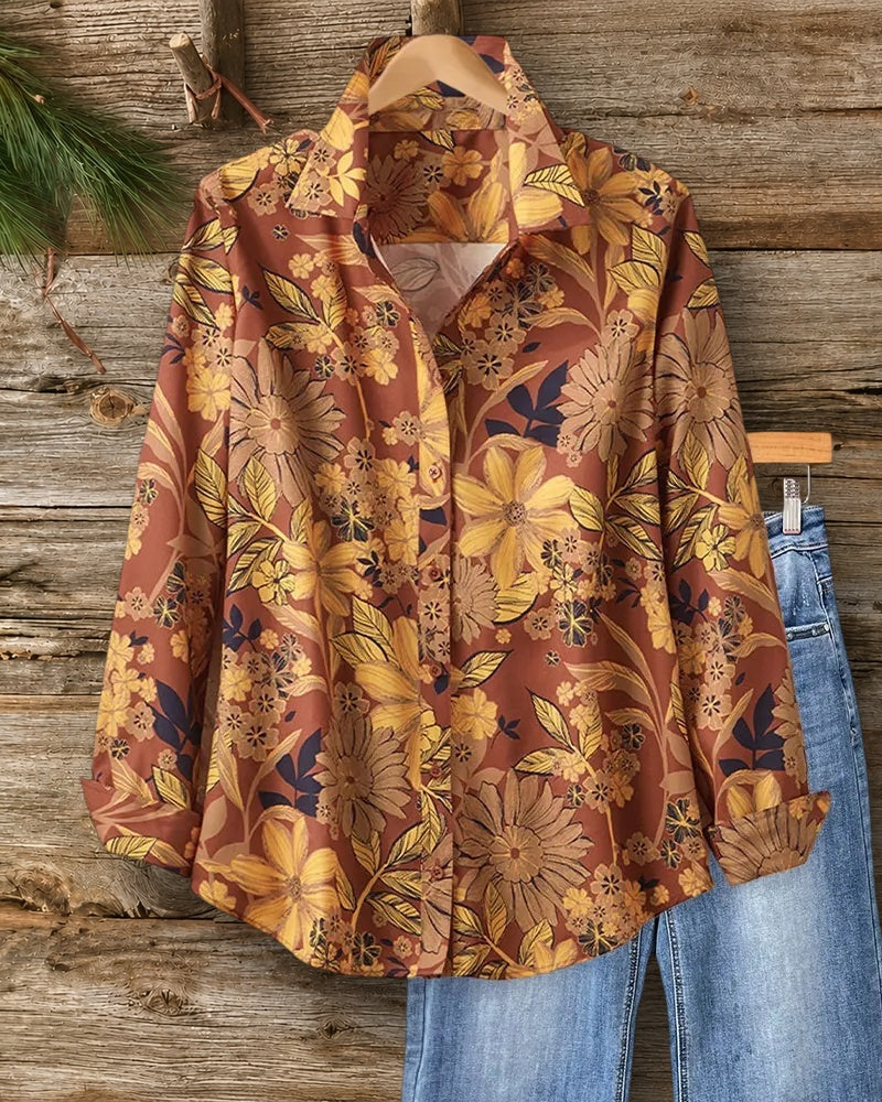 Floral Print Simple Button Front Shirt