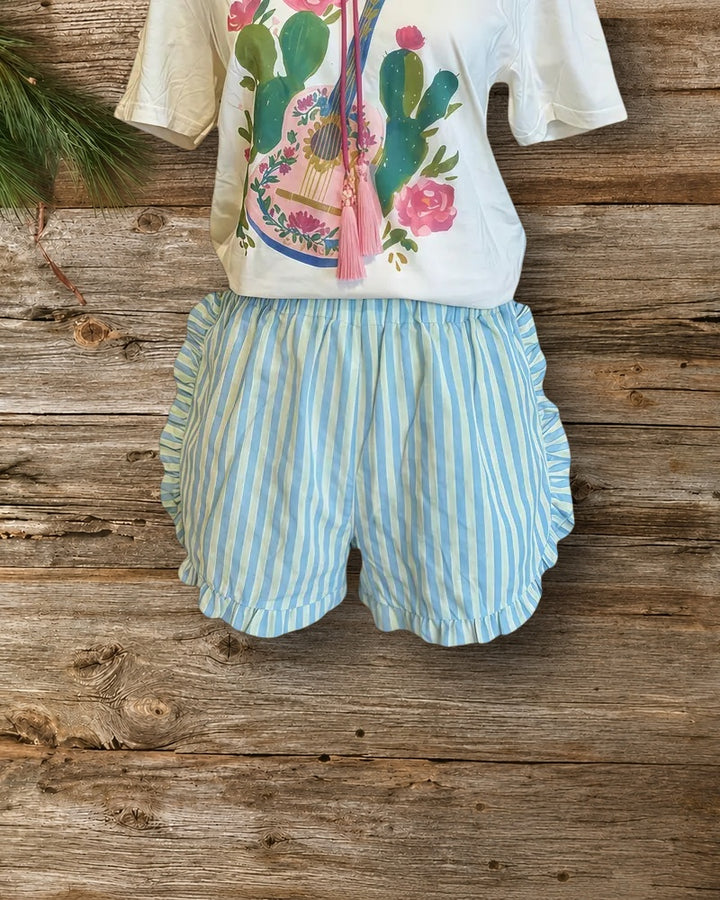 Striped Playful Ruffles Trim Shorts