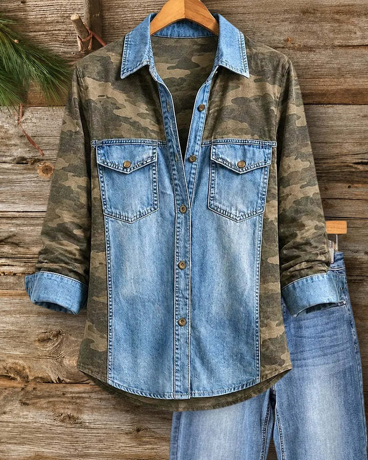 Camouflage Contrast Flap Pocket Rolled Cuff Button Down Shirt