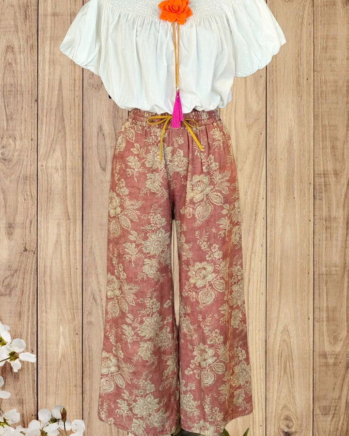 Floral Print Pastoral Casual Wear Wide Leg Pants