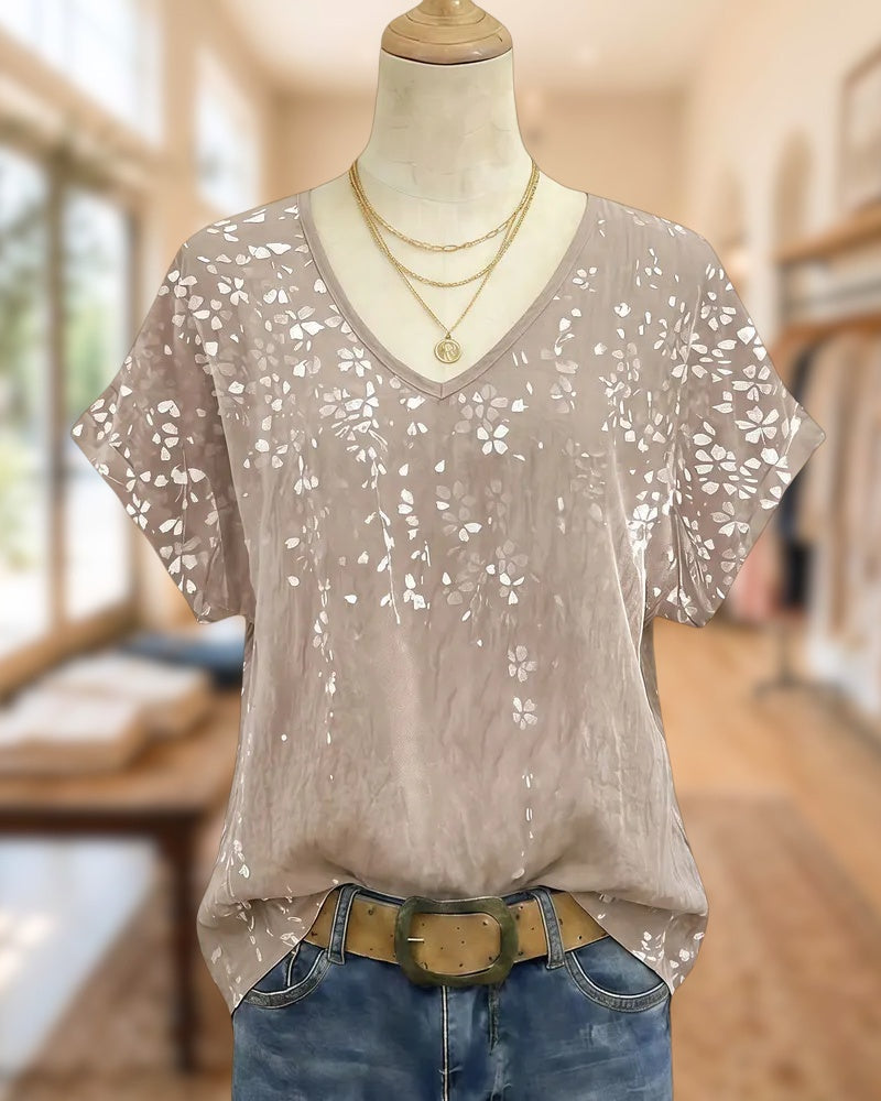 Floral Print V Neck Casual Wear T-Shirt