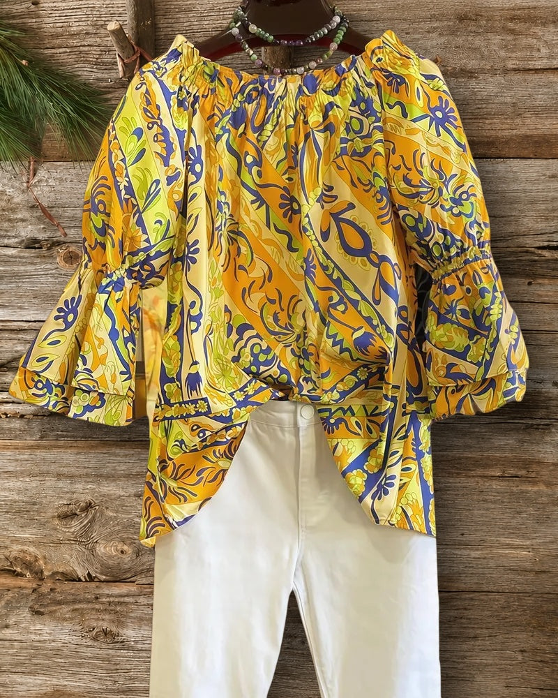 Tribal Print On-trend Bell Sleeve Blouse