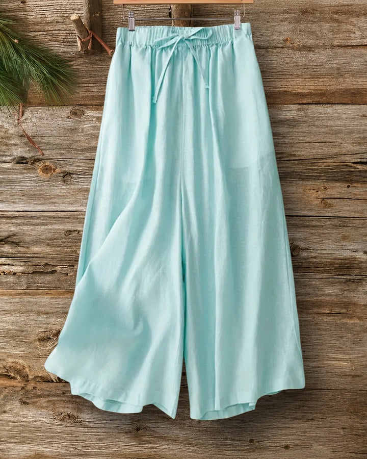 Solid Color Drawstring Waist Loose Flowy Wide Leg Pants