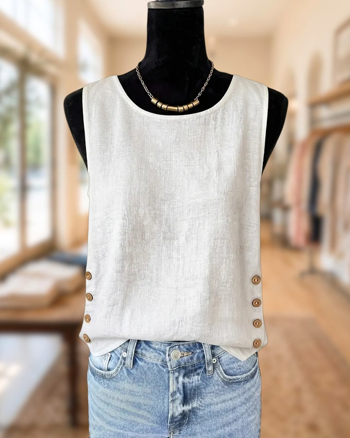 Sleeveless Side Button Detail Casual Lightweight Everyday Tank Top