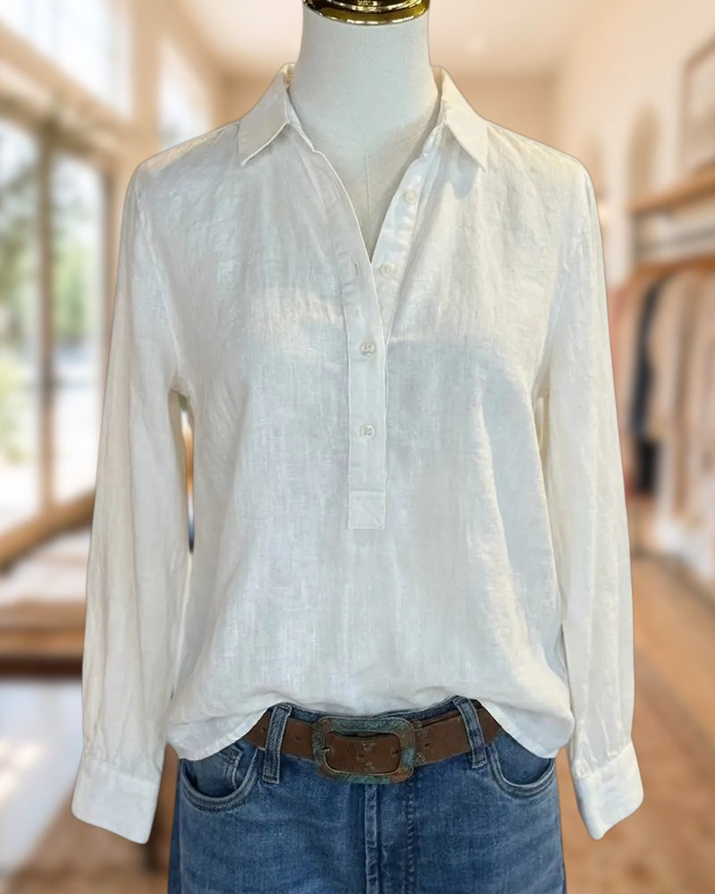 Collared Half Button Long Sleeve Casual Everyday Shirt