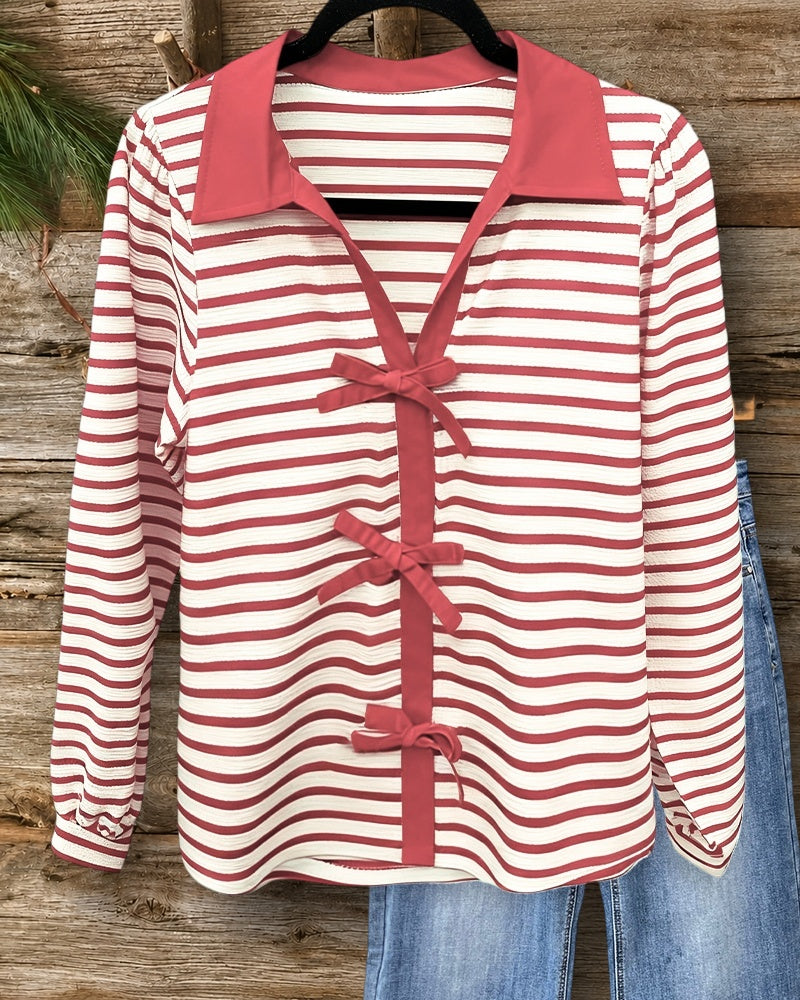 Striped Bow Tie Front Chic Sweatshirt
