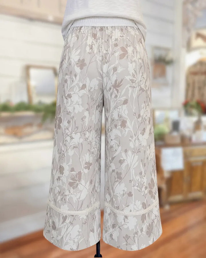 Elastic Waist Floral Print Pocketed Wide Leg Casual Culottes