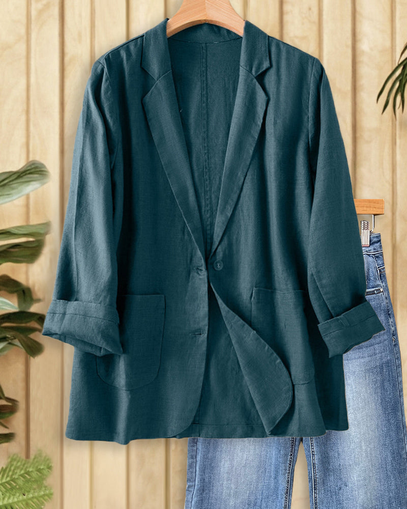 Solid Color Notched Lapel Feminine Single Breasted Blazer
