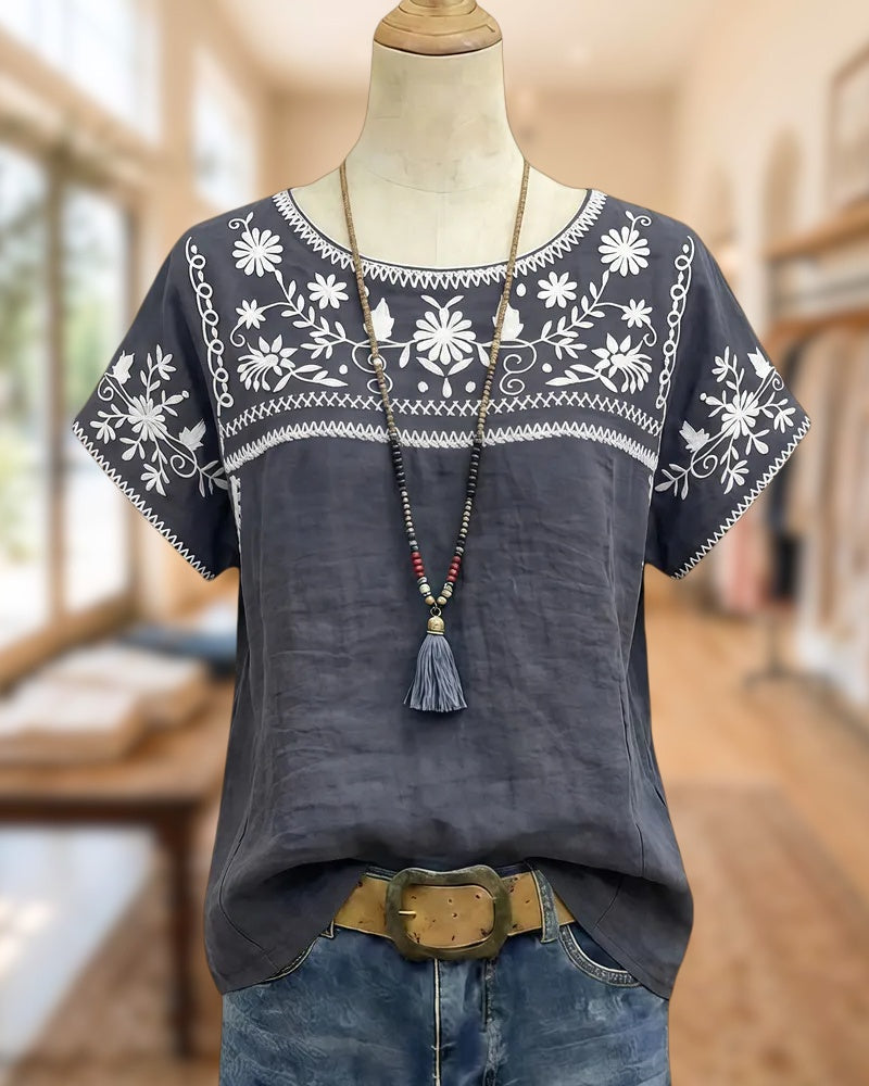 Floral Print Ethnic Round Neck T-Shirt