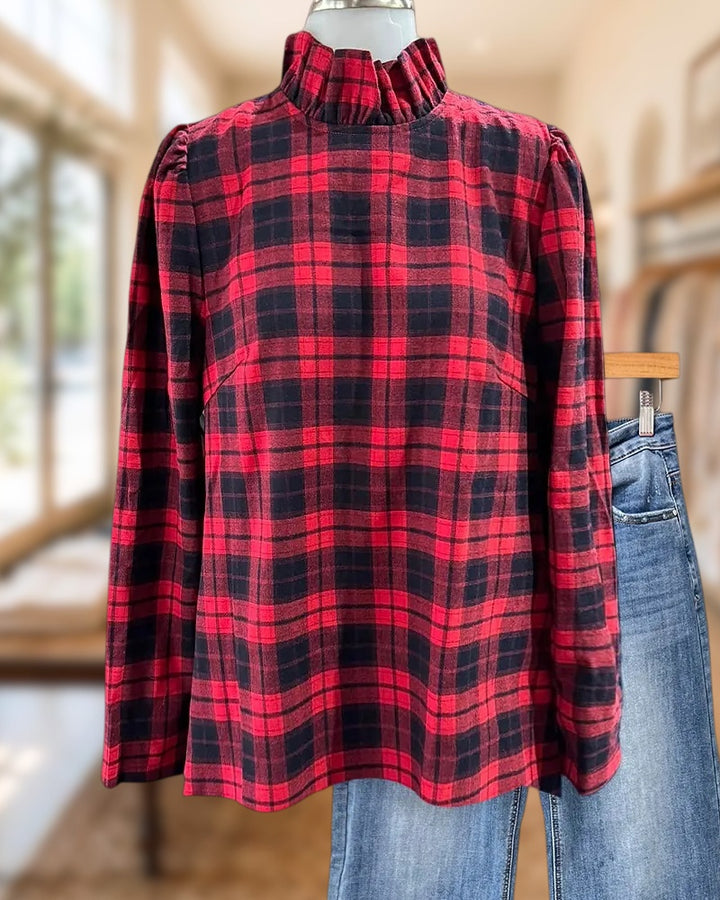 Plaid Playful Back-Tie Bow Blouse