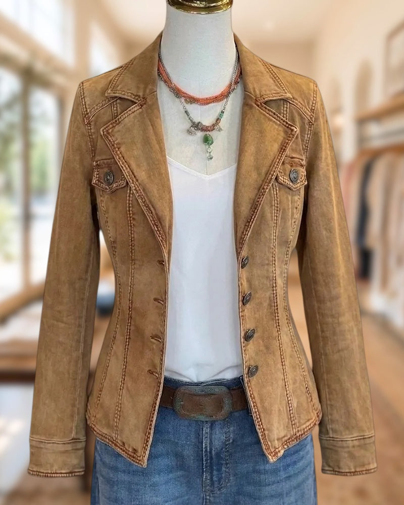 Notched Lapel Single Breasted Fitted Flap Pocket Long Sleeve Jacket