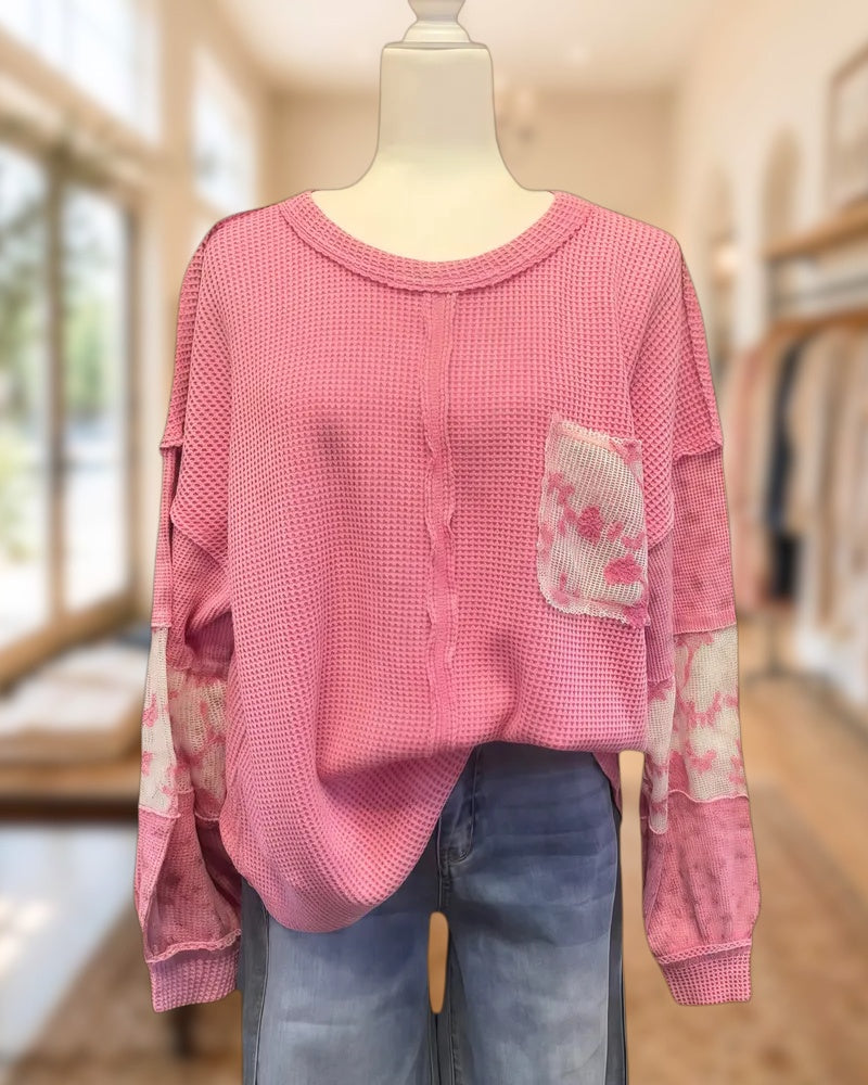Patchwork Relaxed Round Neck Seamed Detail Shirt