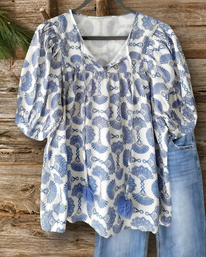 Tribal Print Ethnic Tie Neck Blouse