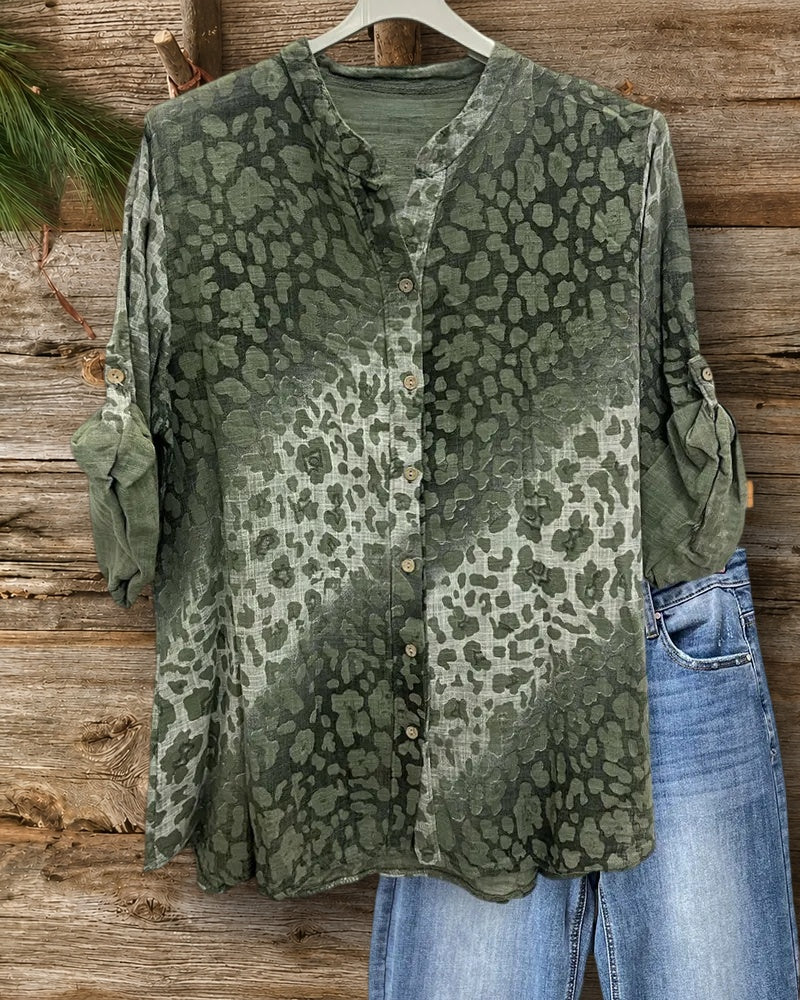 Gradient Leopard Print Roll Tab Shirt