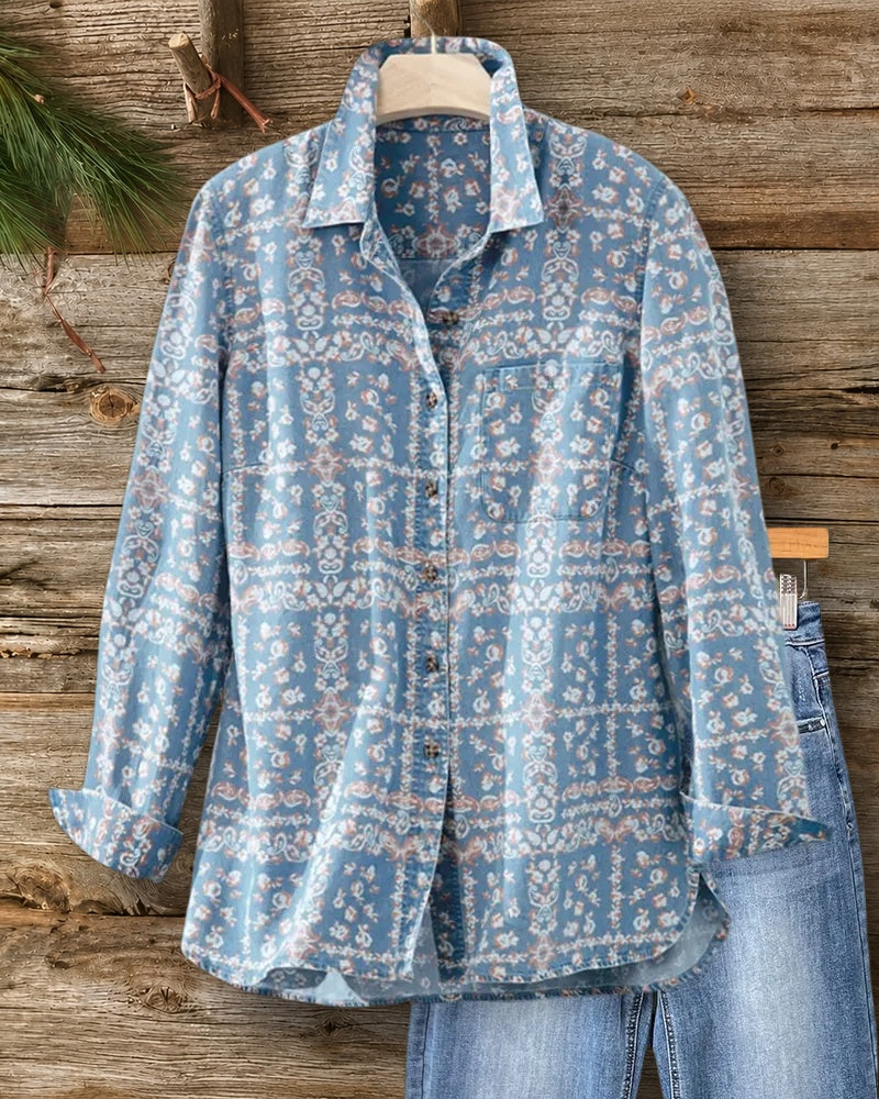 Paisley Print Lapel Button Shirt