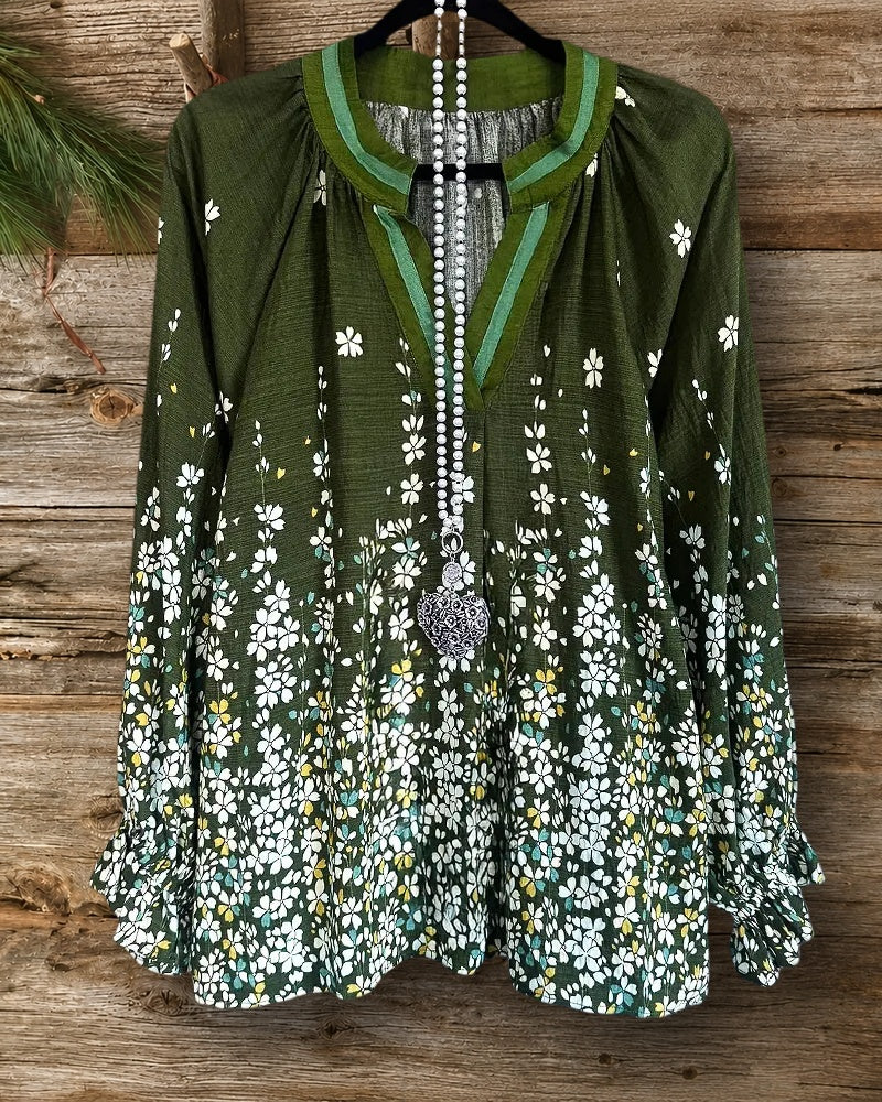 Floral Print V Neck Chic Blouse