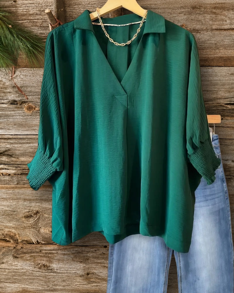 Solid Color Versatile V Neck Blouse