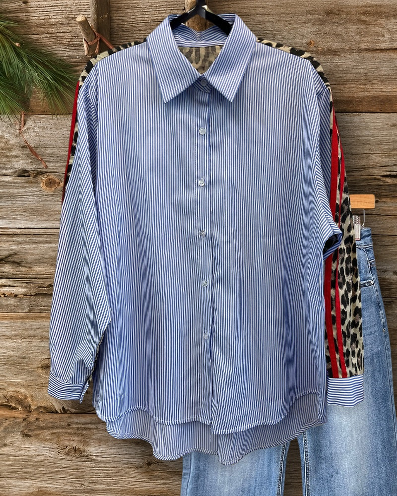 Leopard Print & Striped Bold Button Up Shirt