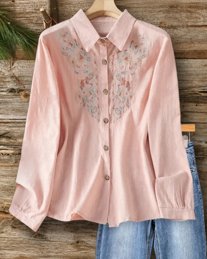 Embroidered Lapel Button Shirt