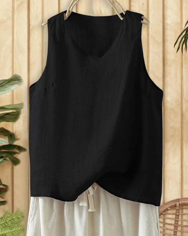 V Neck Sleeveless Loose Solid Color Casual Tank Top