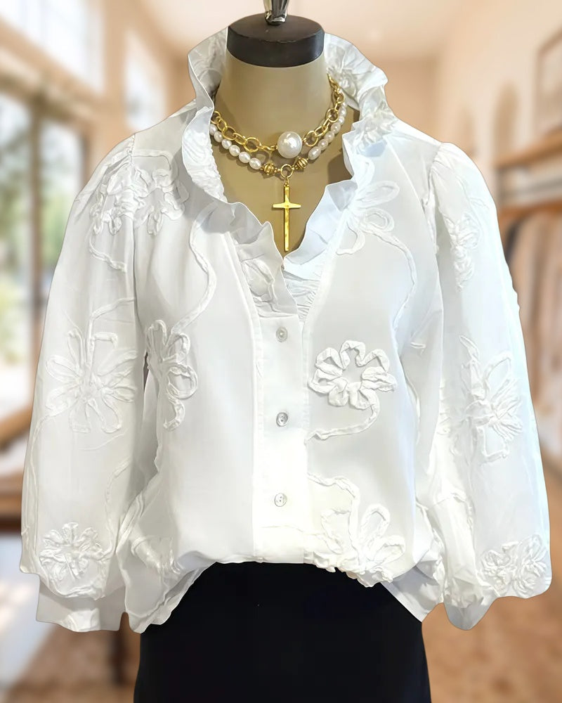 Solid Color Smart V Neck Button Front Blouse