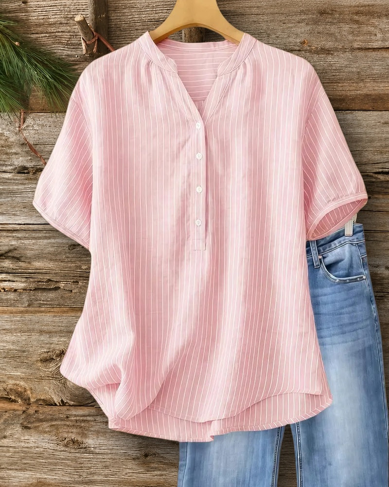 Striped V Neck Simple Blouse