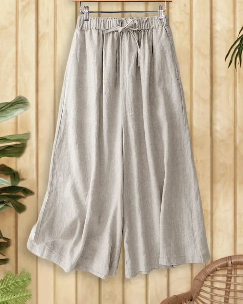 Solid Color Drawstring Waist Loose Flowy Wide Leg Pants