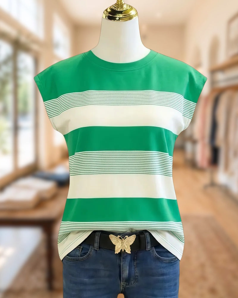 Striped Round Neck Simple T-Shirt