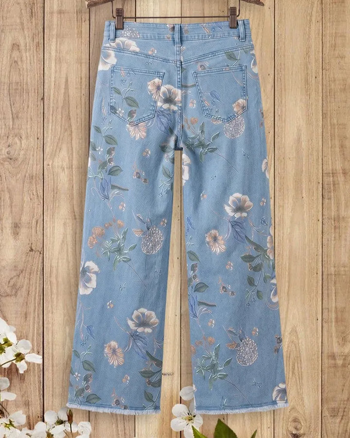 Floral Print High Waist Wide Leg Jeans