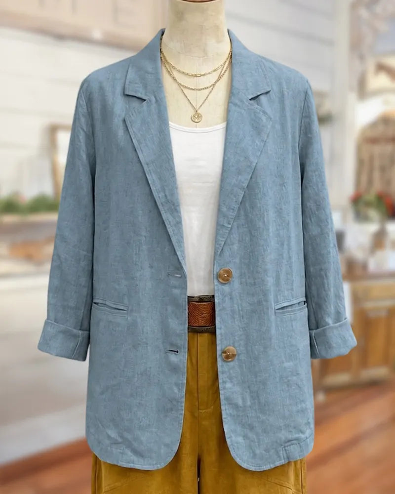 Notched Lapel Single Breasted Solid Color Casual Blazer