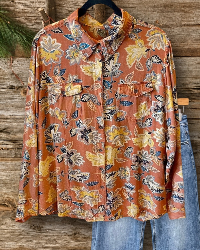 Floral Print Pocket Button Up Shirt