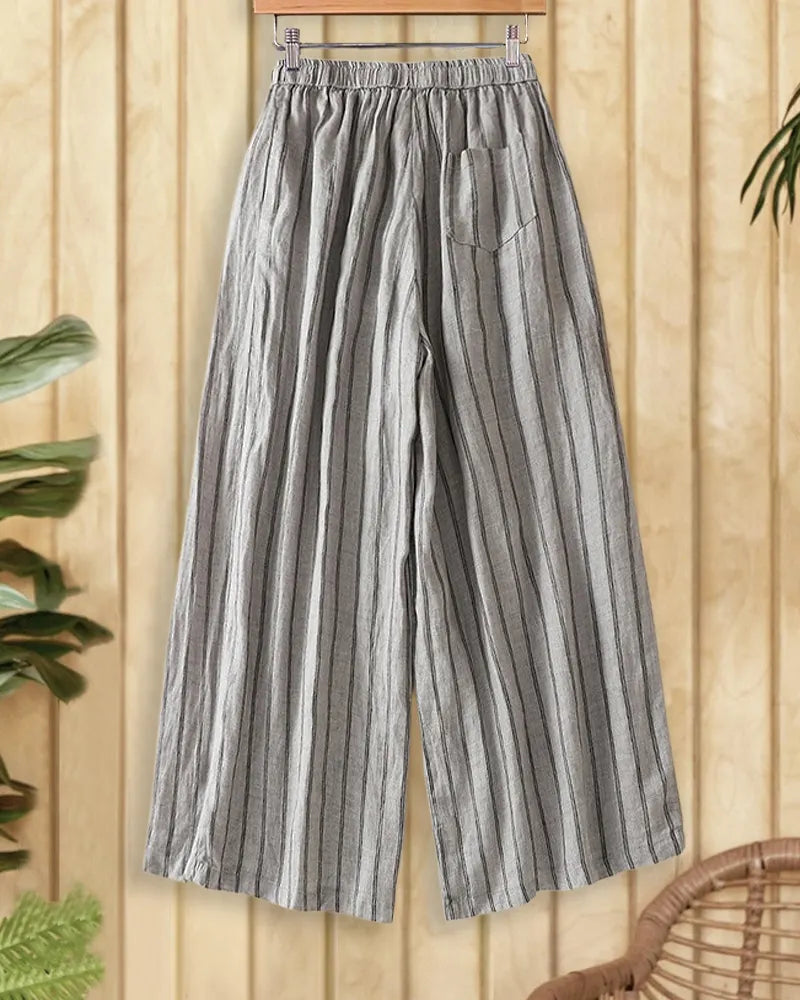 Striped Drawstring Waist Comfortable Loose Wide Leg Casual Pants
