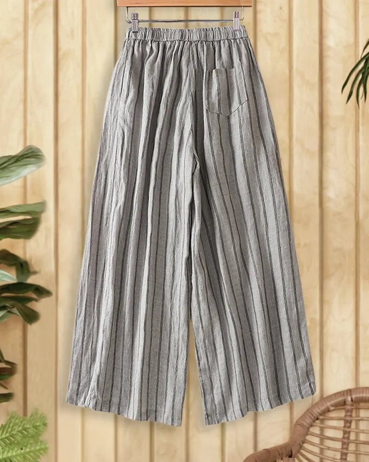Striped Drawstring Waist Comfortable Loose Wide Leg Casual Pants