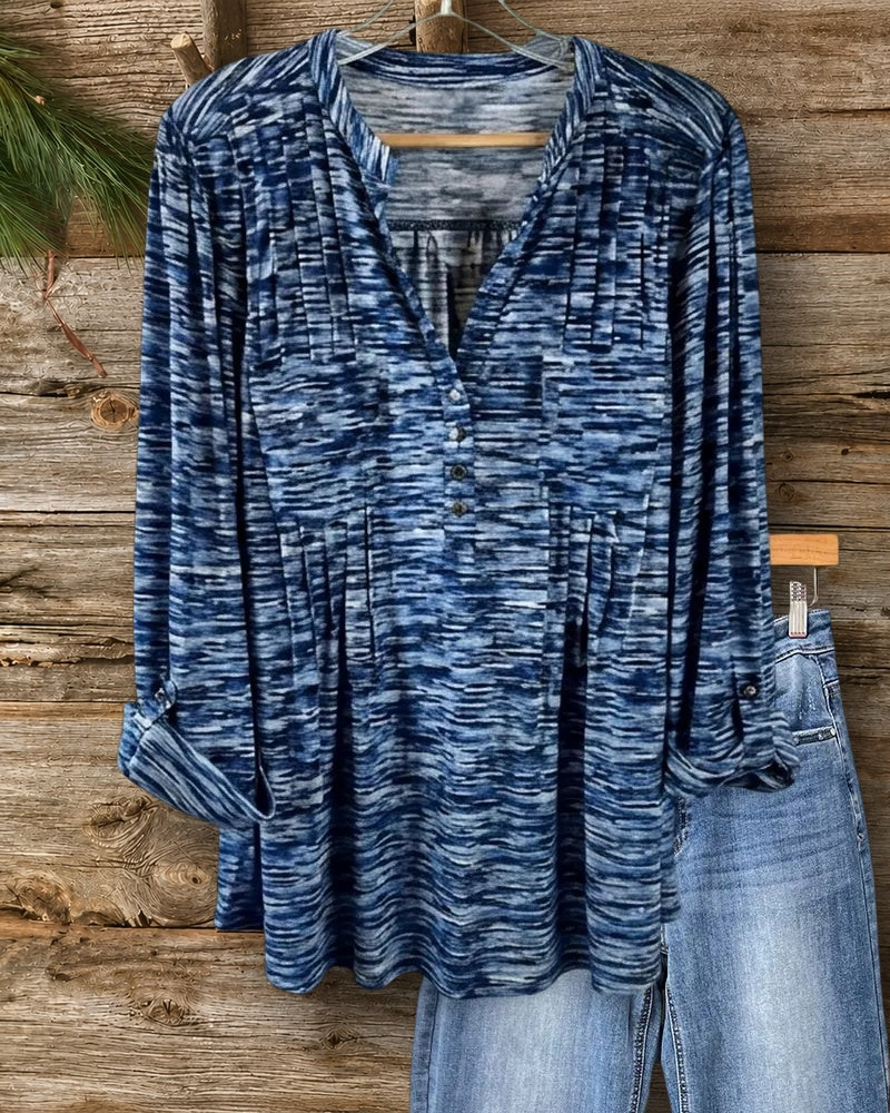 Pleated Roll Tab Sleeve Blouse