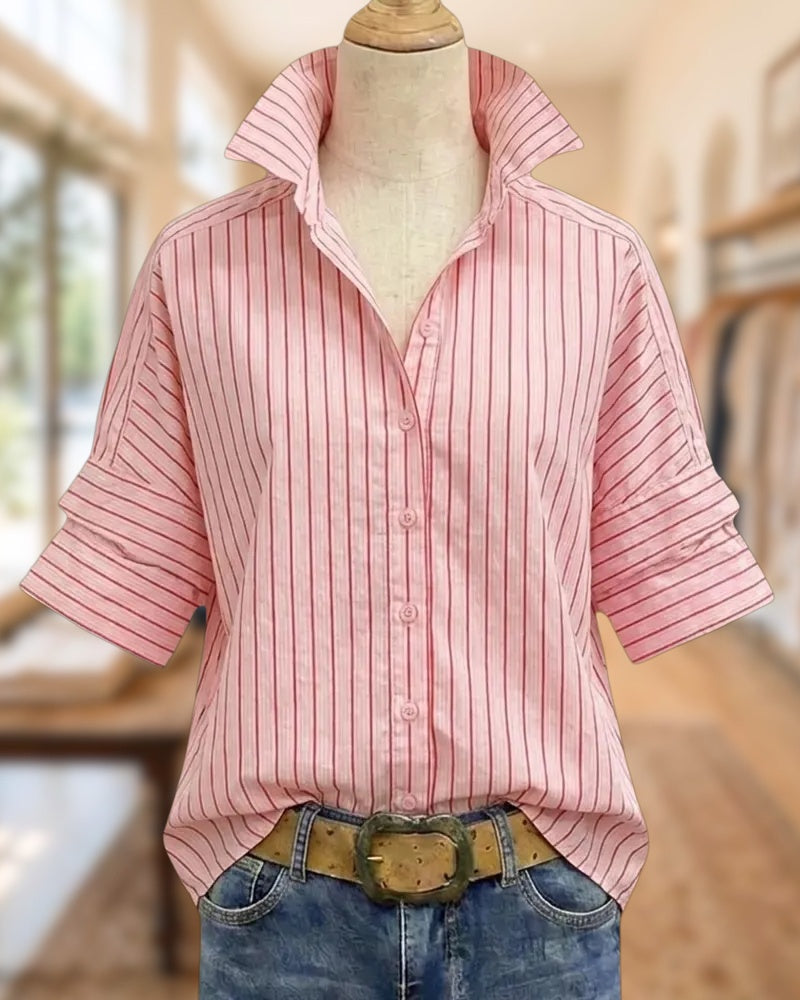 Collared Striped Button Down Lightweight Casual Shirt