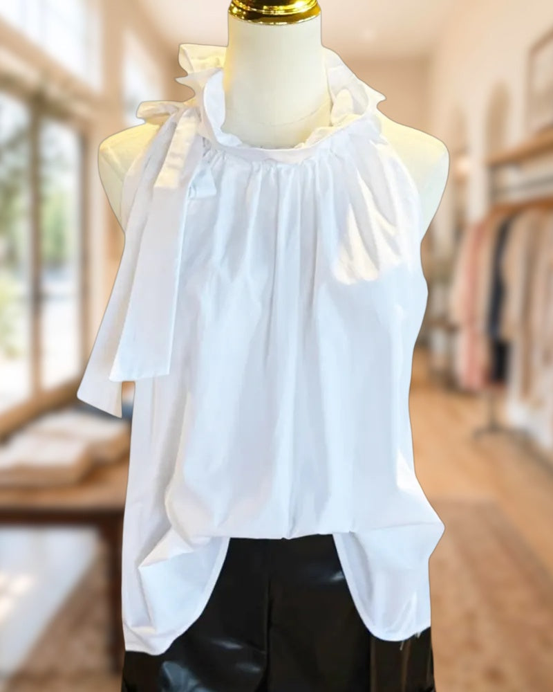 Ruffled Halter Tie Neck Sleeveless Lightweight Casual Blouse