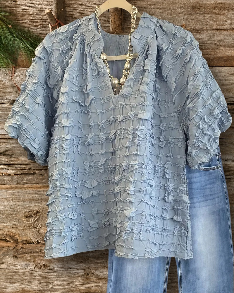Solid Color Textured Smart V Neck T-Shirt