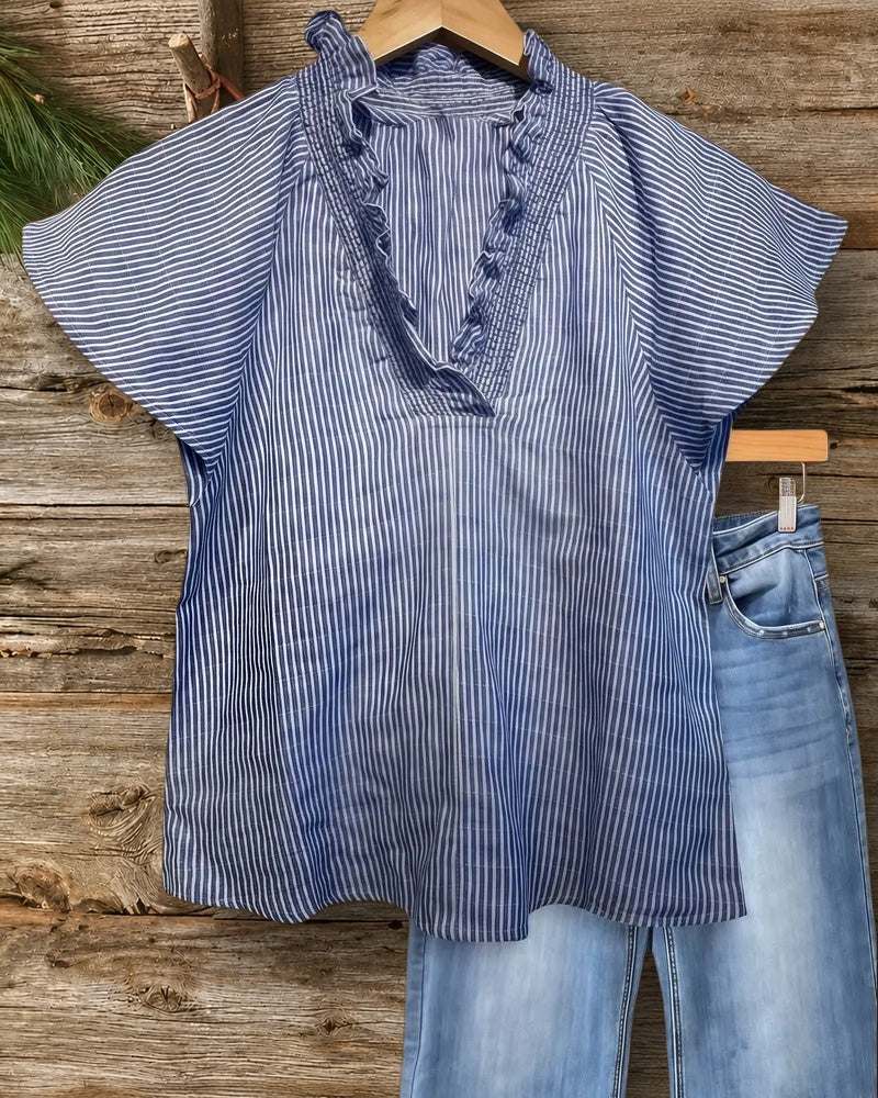 Vertical Striped Feminine V Neck T-Shirt