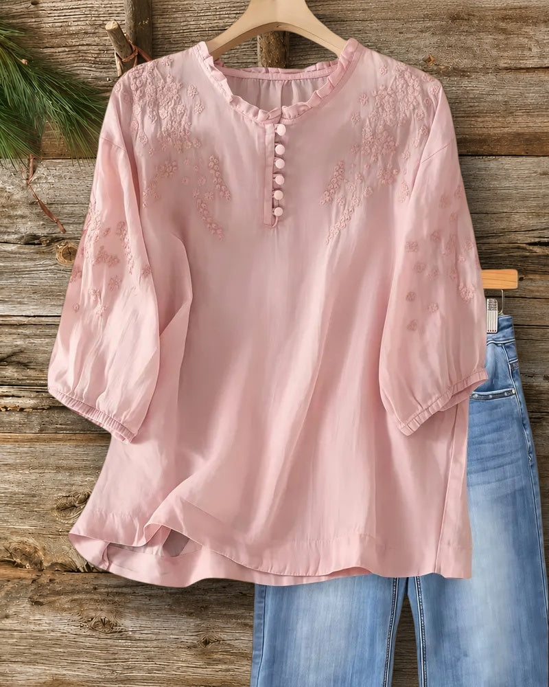 Floral Embroidery Oriental Lantern Sleeve Blouse